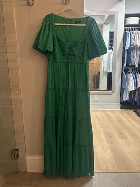 Aqua Emerald Tiered Maxi Dress with Flutter Sleeves